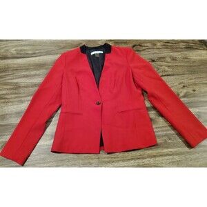 Peter Nygard Women's Size 8 Red Blazer Jacket Black Accents Single Button